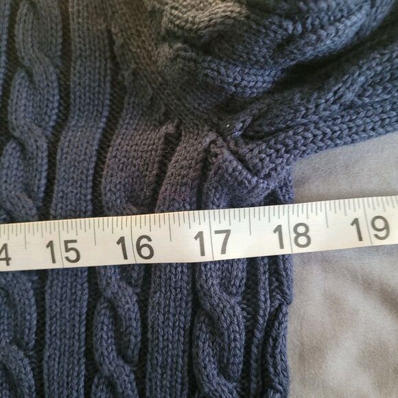 L. L. Bean Blue Cable Knit Zip Up Sweater Womens Medium 243978 Fisherman Outdoor - Picture 4 of 6
